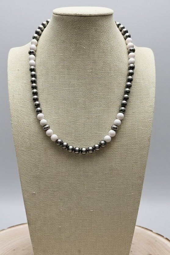8mm Sterling Pearl, Saucer and pink conch - 19 inch - Cowhide and Conchos