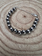 8mm Sterling Silver Pearls bracelet - 6.5 inch bracelet - Cowhide and Conchos