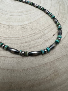 Sterling Melon & Turquoise Bead Choker - 14-inch