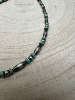 Sterling Melon & Turquoise Bead Choker - 14-inch