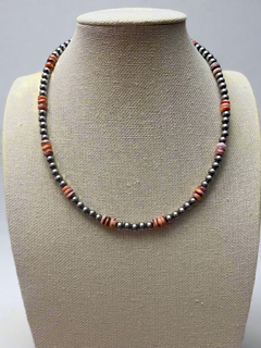 5mm Sterling Pearl and Spiny Oyster necklace - 18 Inch