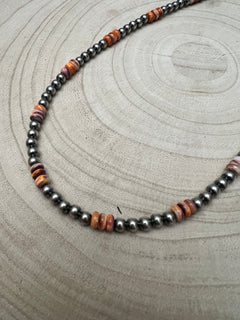 5mm Sterling Pearl and Spiny Oyster necklace - 18 Inch