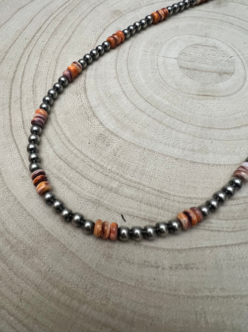 5mm Sterling Pearl and Spiny Oyster necklace - 18 Inch