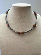 4mm Sterling Pearl and genuine turquoise and spiny choker - 14 inch