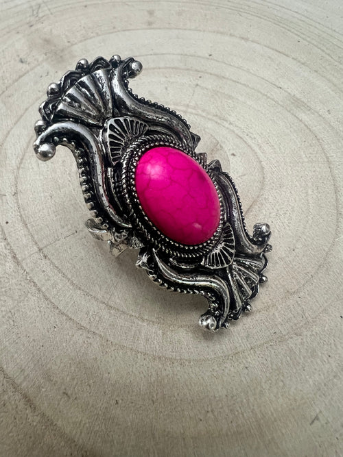 Adjustable Concho Ring with Faux Pink Stone