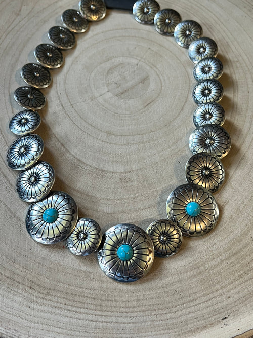 Overlapping Concho with Faux Turquoise Necklace - 18 inch