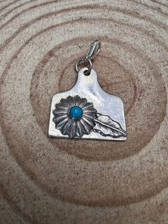 Sterling Flower and Kingman turquoise Cow Ear tag clip accessory