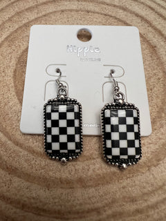 Checkered Rectangle Earrings - 1 1/2 inch drop