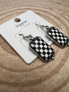 Checkered Rectangle Earrings - 1 1/2 inch drop