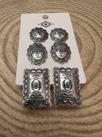 3 Pair Western Concho Earring Set