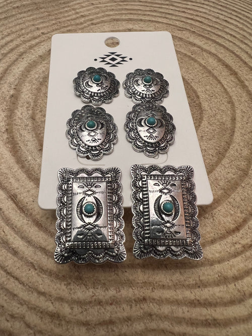 3 Pair Western Concho Earring Set