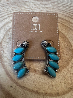 Western Concho Semi Stone Stud Earrings