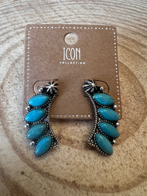 Western Concho Semi Stone Stud Earrings