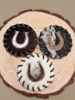 Horse Shoe Cowhide Coasters with Laced Border