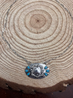 Spade and Faux Turquoise - 18 inch necklace