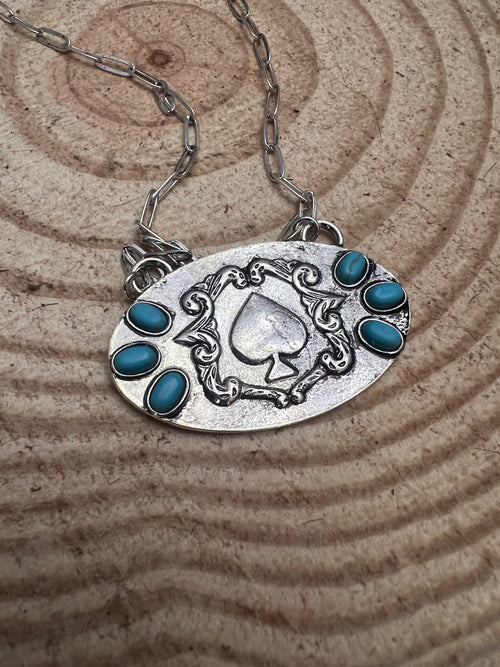Spade and Faux Turquoise - 18 inch necklace