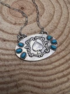 Spade and Faux Turquoise - 18 inch necklace