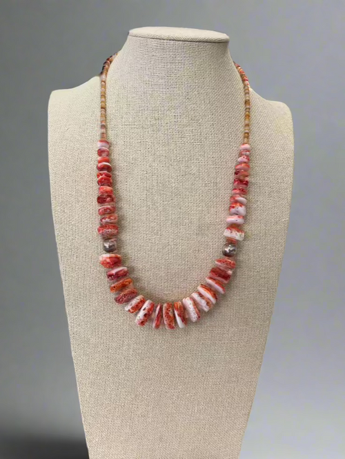 Graduated Orange Spiny oyster necklace - 22 inch