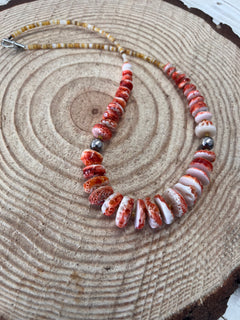 Graduated Orange Spiny oyster necklace - 22 inch