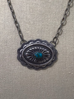 Sterling Concho and Kingman Turquoise Necklace - 18 inch