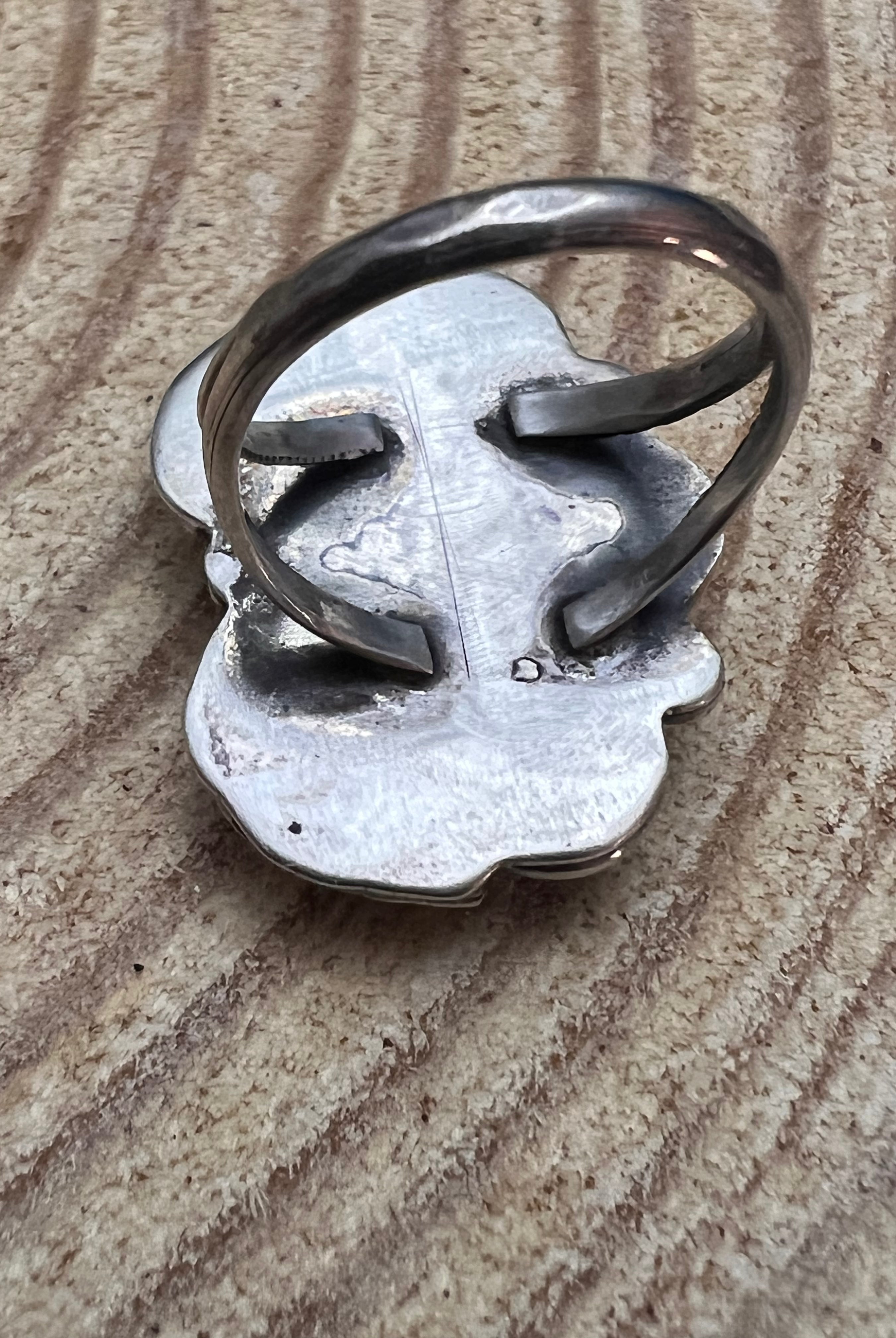 Coral and Sterling Leaf Ring - Stamped LJ - Size 6