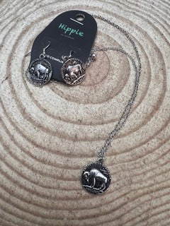 Western Buffalo Coin Necklace & Earring Set - 18 inch