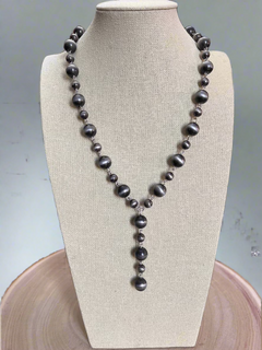 Faux Silver Pearl Lariat Necklace
