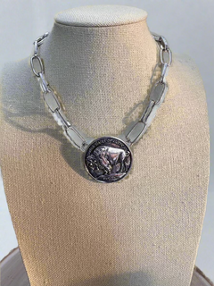 Western Large Buffalo Coin Choker & Earring Set - 14 inch + 3