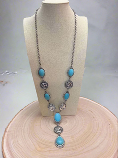 Western Buffalo Coin Faux Lariat Necklace & Earring Set - 26 inch + 3