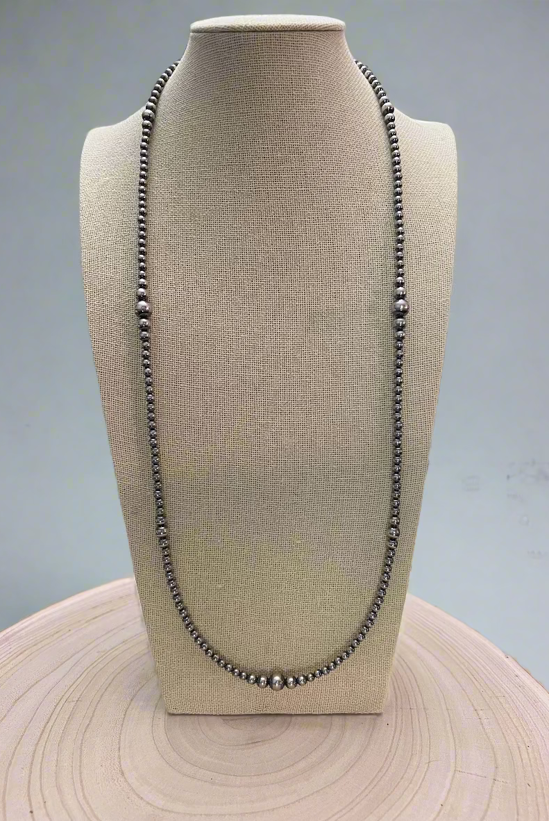 Graduated Sterling Pearl Necklace - 28 inch