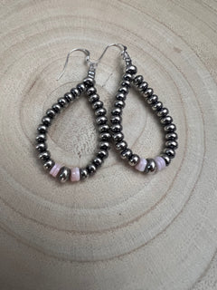 Smaller Sterling SAUCER Silver Pearls earrings teardrop and pink conch