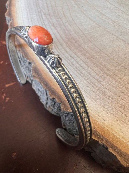 Sterling Silver & Spiny Oyster Bracelet by Jerome Delgarito