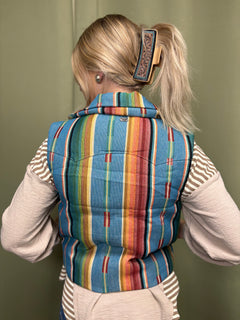 Jade Serape Woven Zip-Up Sleeveless Puffer Vest