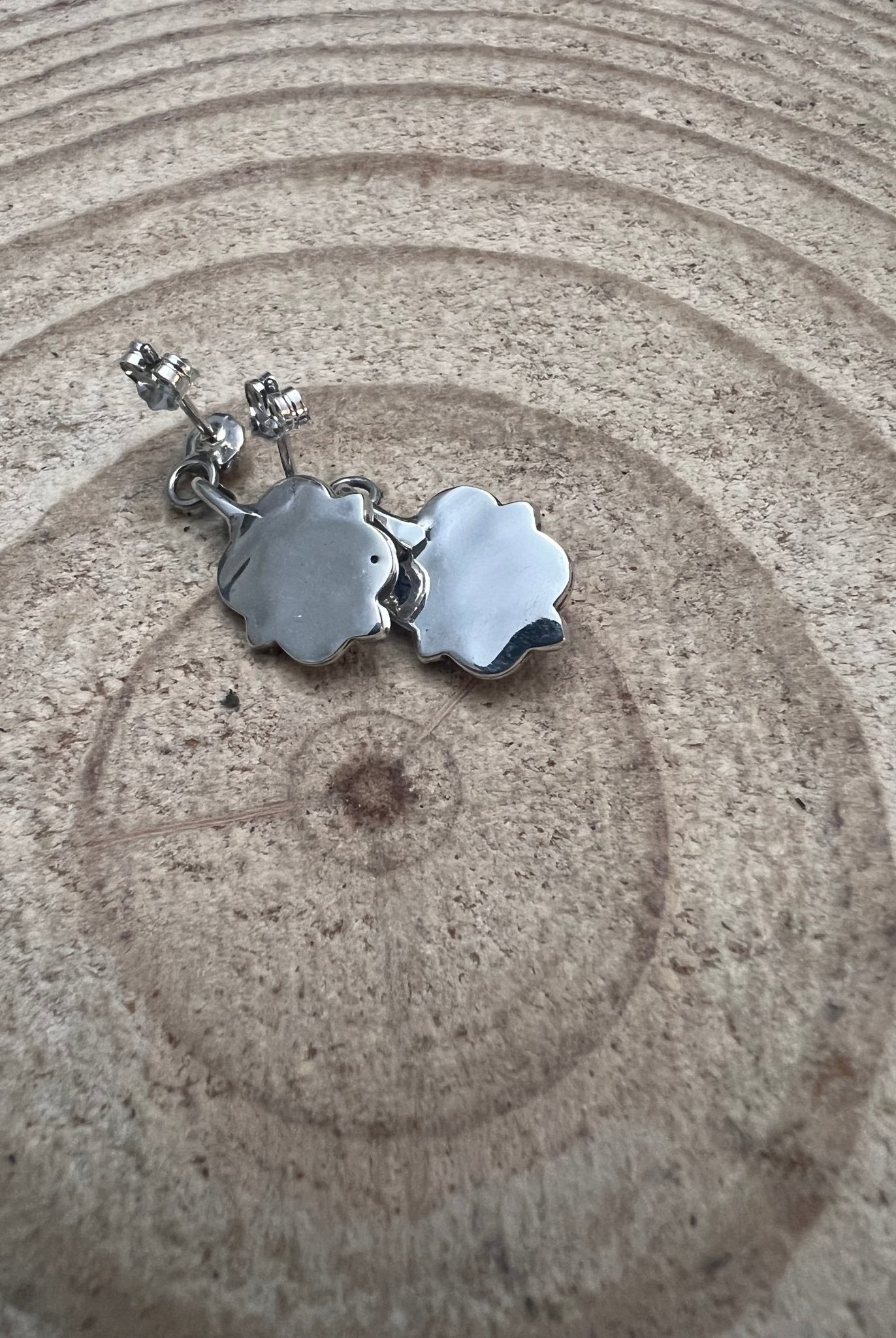 Adelarae Yazzie Navajo Handmade Sterling & Kingman Turquoise Earrings - 3/4 inch drop - Cowhide and Conchos