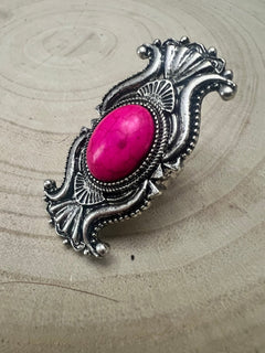 Adjustable Concho Ring with Faux Pink Stone - Cowhide and Conchos