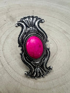 Adjustable Concho Ring with Faux Pink Stone - Cowhide and Conchos