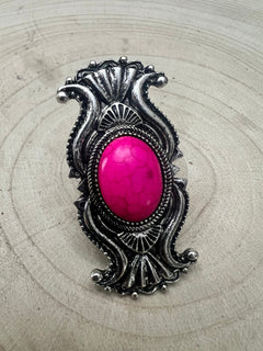 Adjustable Concho Ring with Faux Pink Stone - Cowhide and Conchos