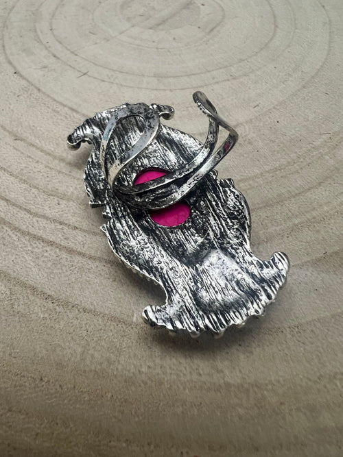 Adjustable Concho Ring with Faux Pink Stone - Cowhide and Conchos