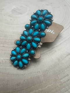 Adjustable Faux Turquoise Cluster Ring - Adjustable Cuff Ring Band - Cowhide and Conchos