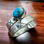 Adjustable Turquoise Ring - Size 7 - Cowhide and Conchos