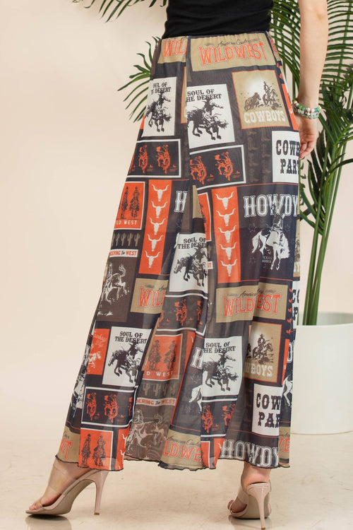 Agatha Western Rodeo Lined Full Length Mesh Skirt - Cowhide and Conchos