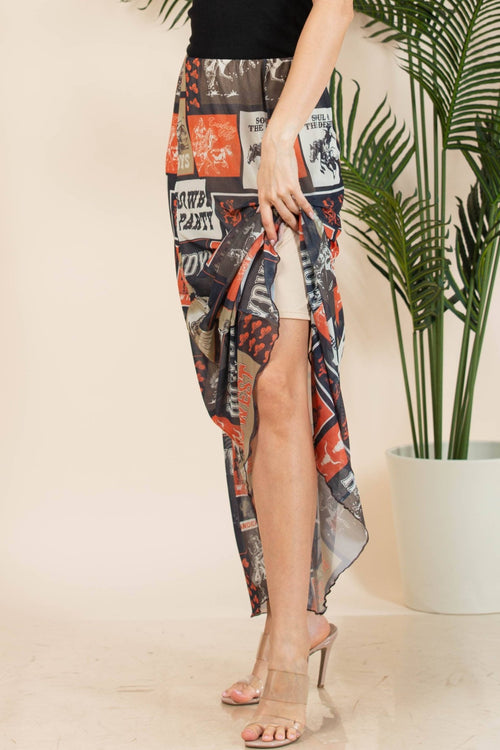Agatha Western Rodeo Lined Full Length Mesh Skirt - Cowhide and Conchos