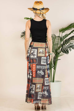 Agatha Western Rodeo Lined Full Length Mesh Skirt - Cowhide and Conchos
