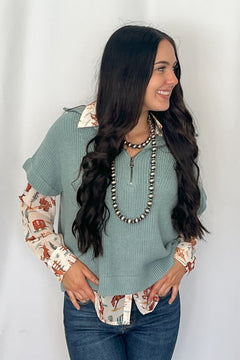 Agave Half - Zip Sweater - Cowhide and Conchos