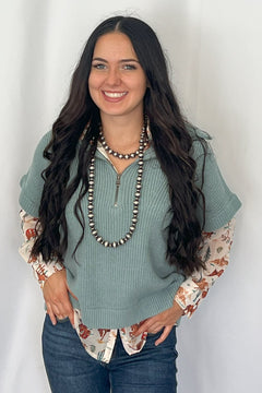 Agave Half - Zip Sweater - Cowhide and Conchos