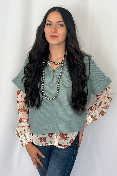 Agave Half - Zip Sweater - Cowhide and Conchos