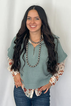 Agave Half - Zip Sweater - Cowhide and Conchos