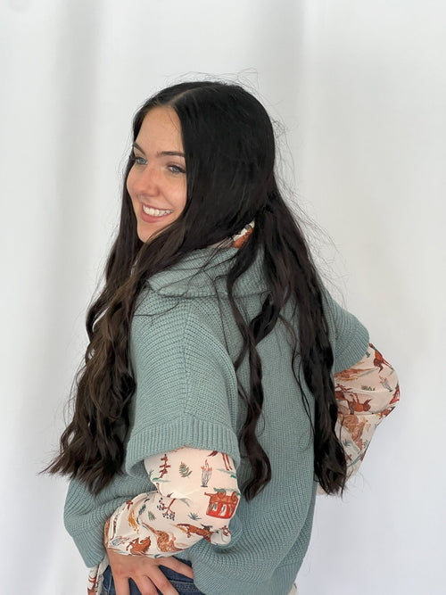 Agave Half - Zip Sweater - Cowhide and Conchos