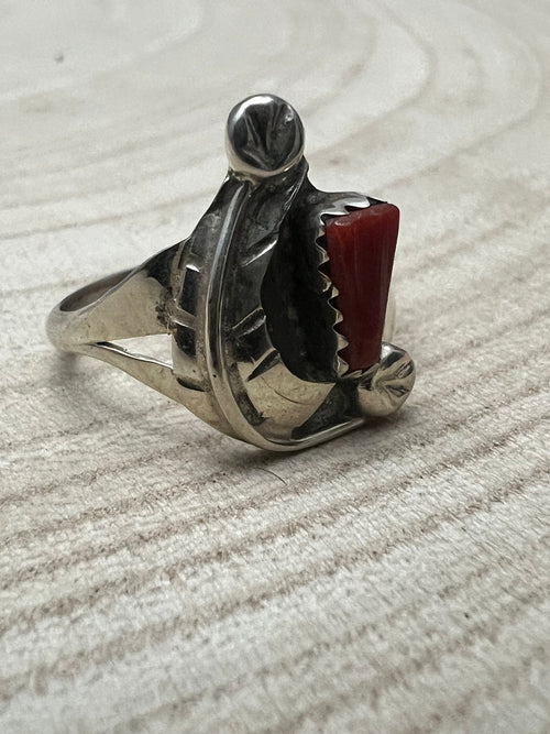 Amy Locasoino Zuni Coral Ring - Cowhide and Conchos