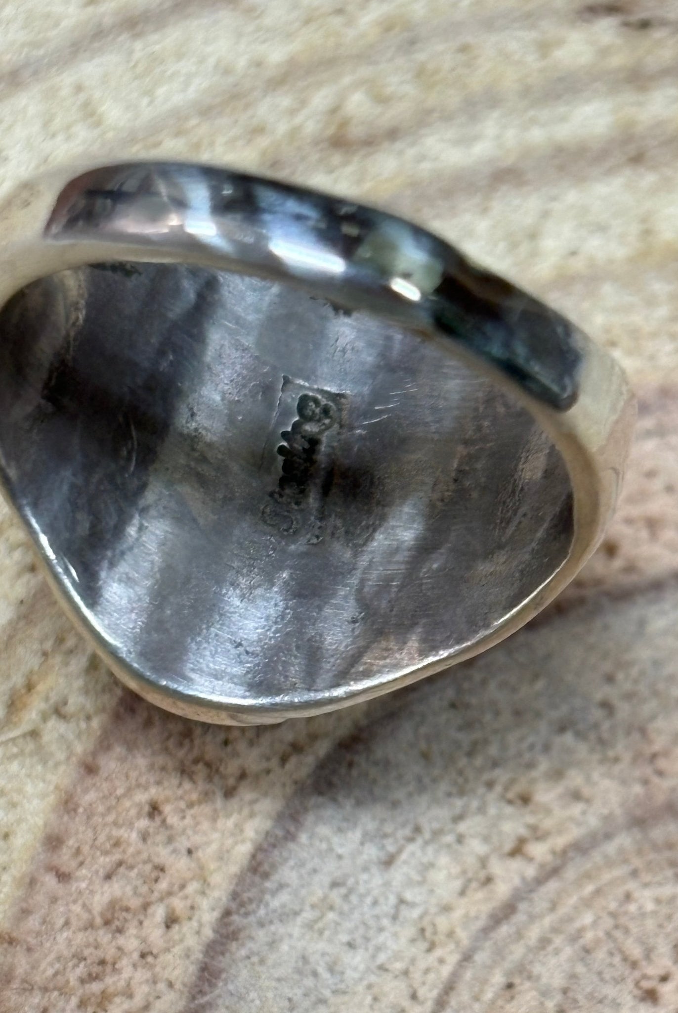 Annie Lincoln Navajo Handmade Sterling Silver & Bumblebee Jasper Ring - Size 9 - Cowhide and Conchos
